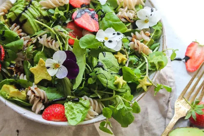 Strawberry & avocado summer pasta salad