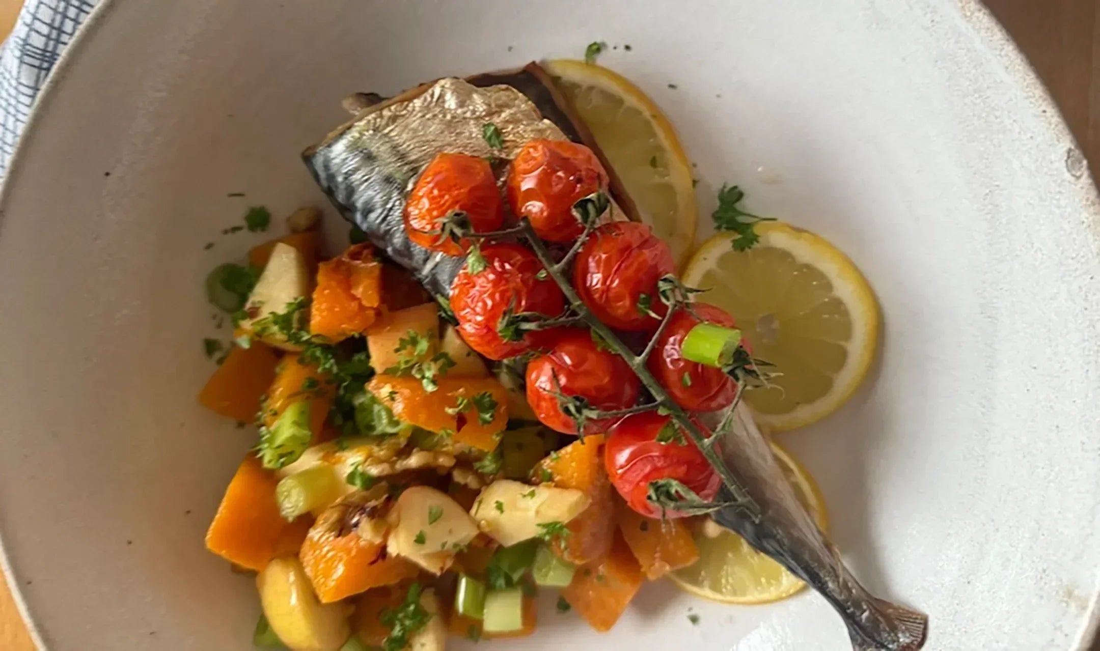 Roast mackerel and butternut squash salad