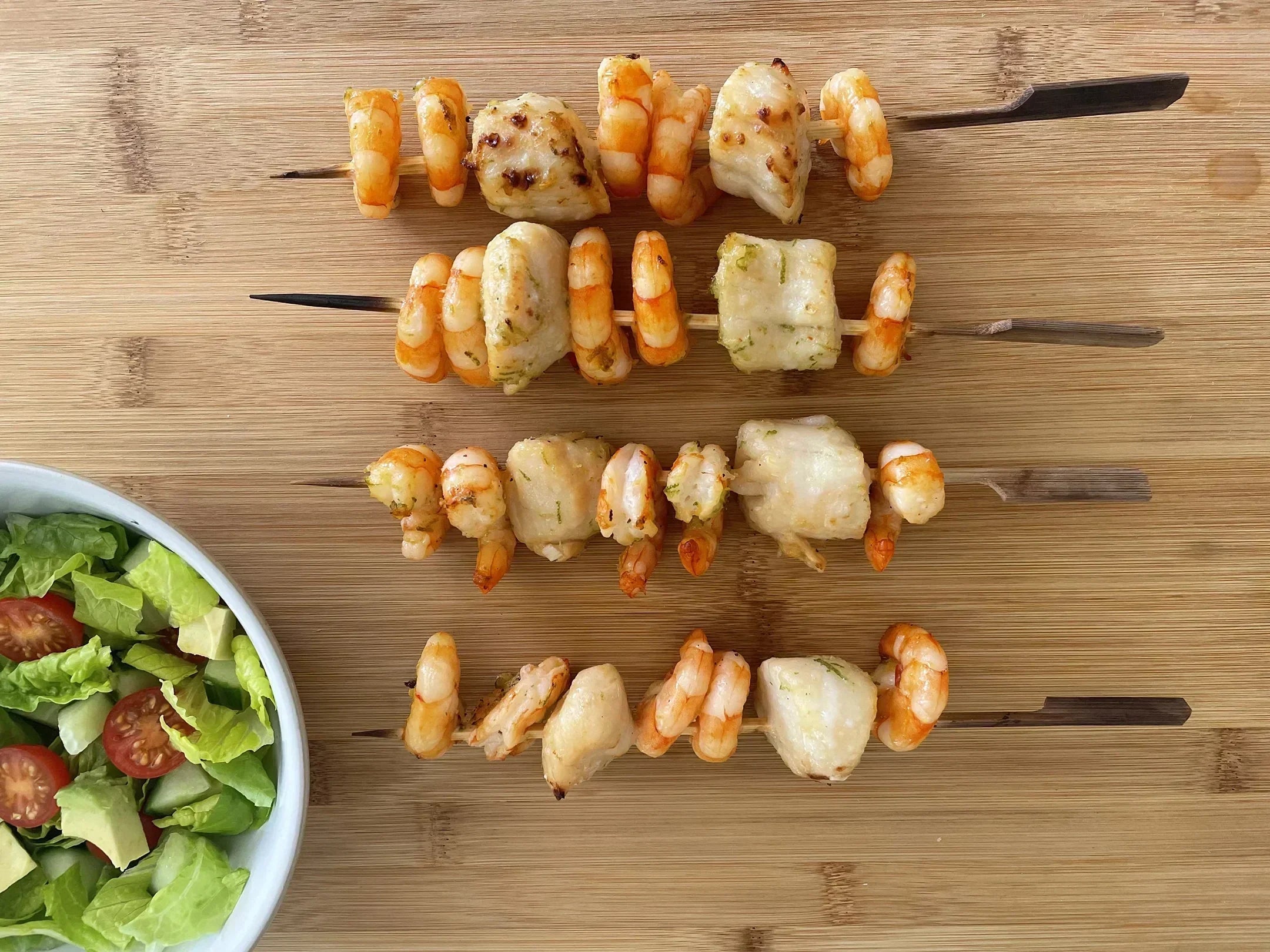 Prawn and scallop skewers