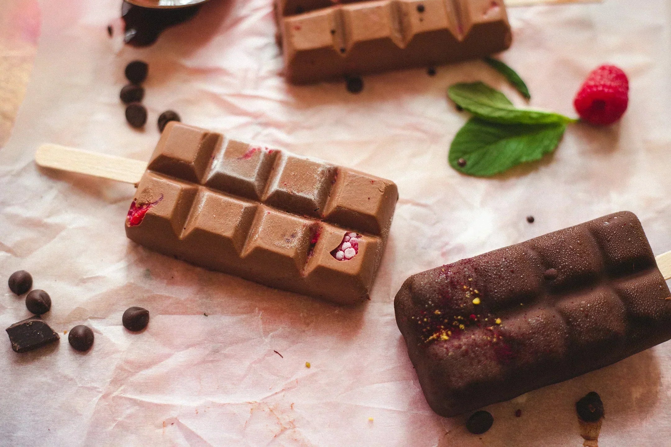 Chocolate & raspberry protein ice lollies