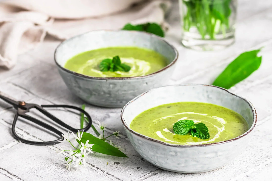 Wild garlic and sea leek soup