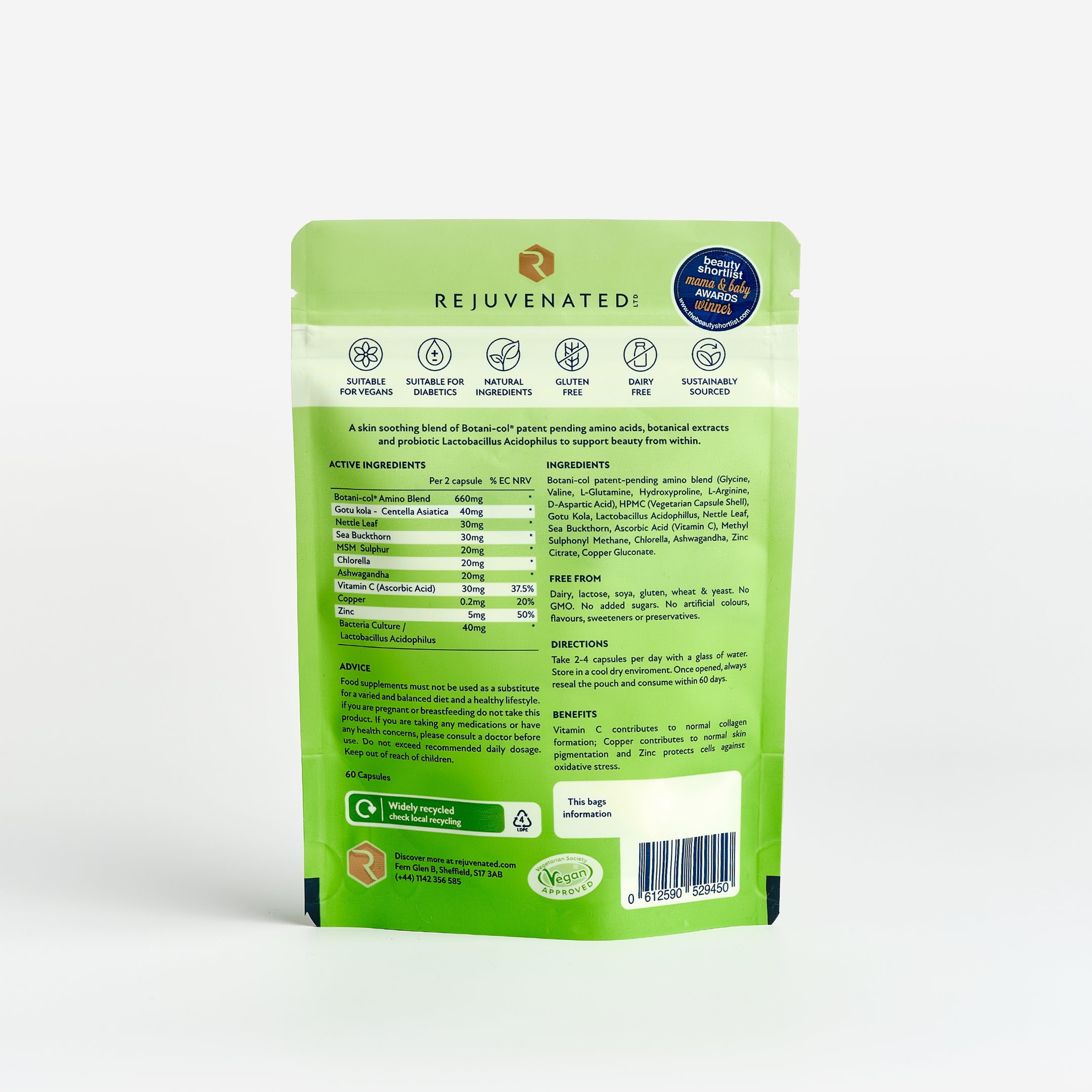 Rejuvenated Skin Perfecting Complex Back of Pouch (60 Capsules)